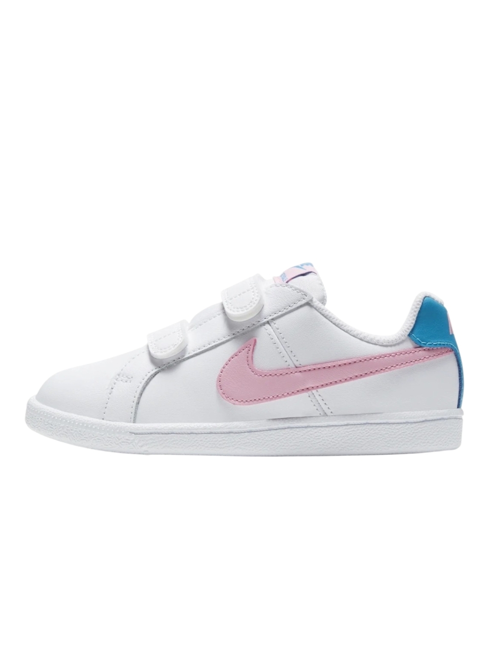 Nike Kids White Sneakers with Pink Swoosh and Blue Heel Tab Size 1Y